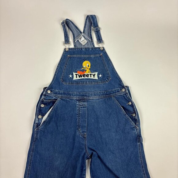 Vintage Tweety Bird Denim Overalls Unisex L 2000 Y2K Loney Tunes - Picture 6 of 8